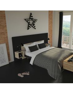 Pack Tête de lit avec 2 chevets en Bois, Graphite et Chêne Blond, Collection Fôret Noire