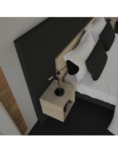 Pack Tête de lit avec 2 chevets en Bois, Graphite et Chêne Blond, Collection Fôret Noire 2